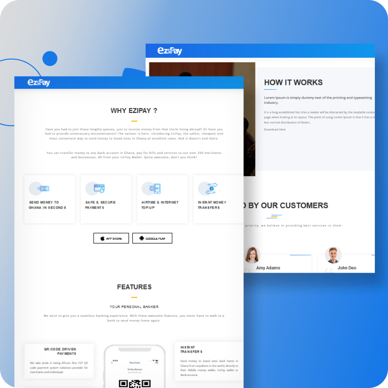 Microsites/ Landing Pages Website design for ezipay