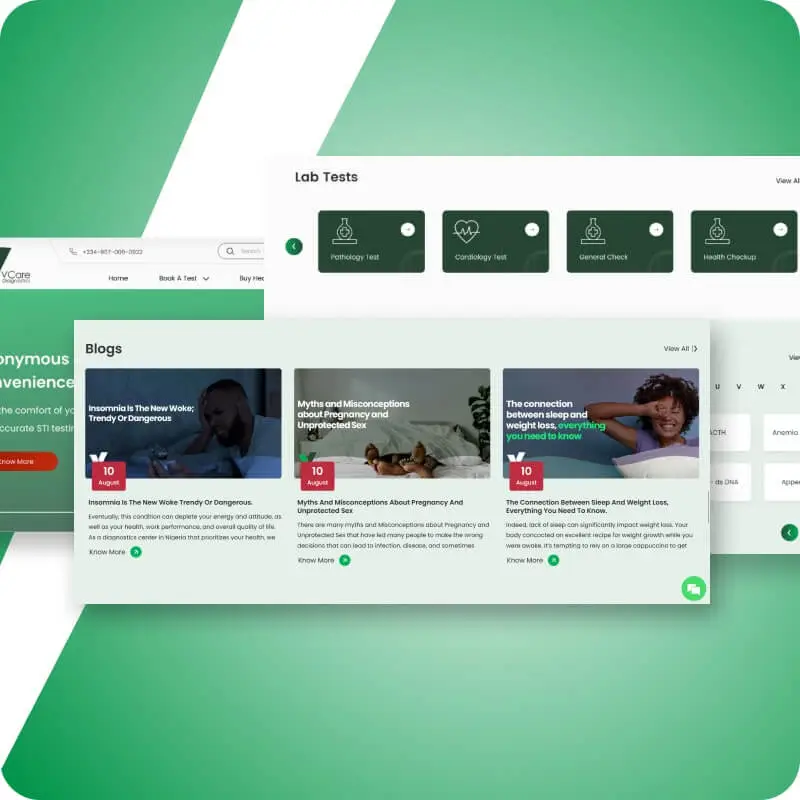 E-Commerce Websites design for VCare diagnostics ltd